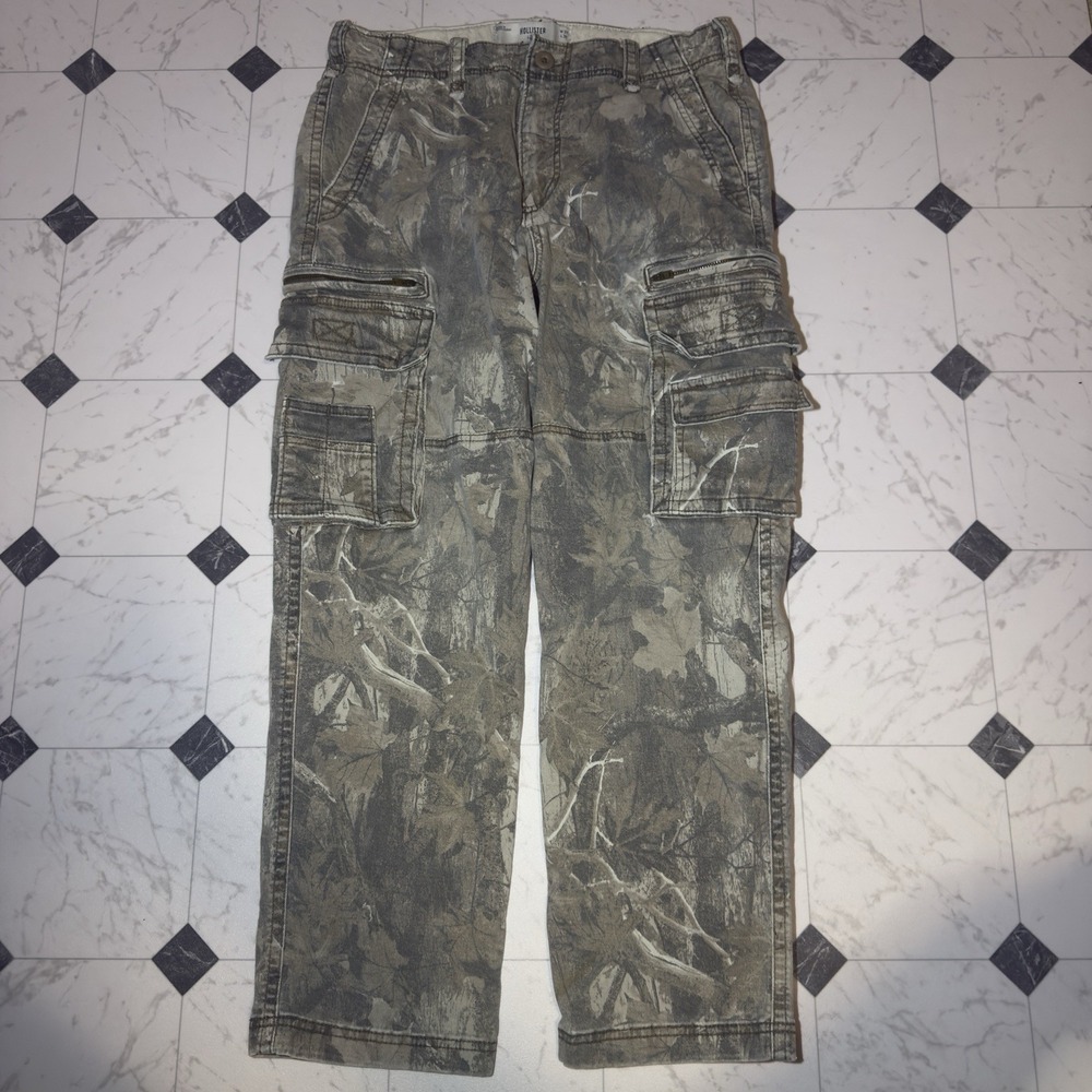 Hollister Loose Camo Cargo Pants Mens 31x30 Tree Leaf Camouflage Y2K Streetwear